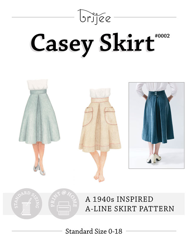Casey Skirt pattern cover with hand-drawn illustration